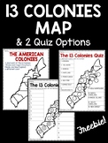 13 Colonies Map & Map Quiz Two Versions FREE Colonial America