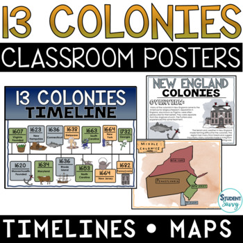 Preview of 13 Colonies Maps Posters Colonization Timeline - 13 Colonies Colonial America