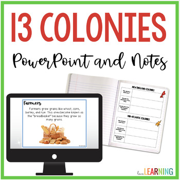 Preview of 13 Colonies Lesson and Notes Activity - Includes 13 Colonies Map