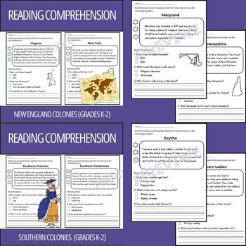 Preview of 13 Colonies Reading Comprehension Passages Bundle (Grades K-2)