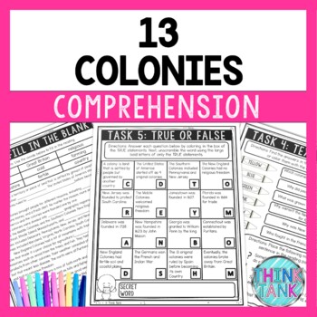 13 Colonies Reading Comprehension Challenge - Close Reading Activities