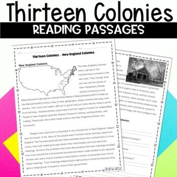 Preview of 13 Colonies Reading Passages