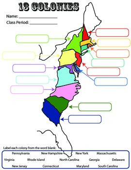 Preview of 13 Colonies: Student Worksheet/Printable: Map