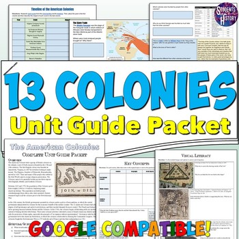 Preview of 13 Colonies Study Guide Unit Packet: Map, Timeline, People, & Activities