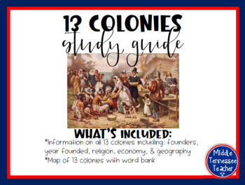 Preview of 13 Colonies Study Guide