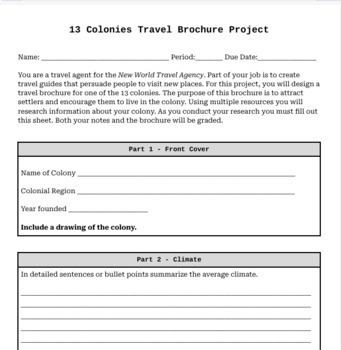 Preview of 13 Colonies: Travel Brochure Project 