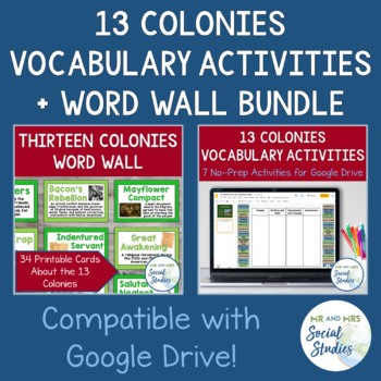 Preview of 13 Colonies Vocabulary Activity Set and Word Wall Bundle