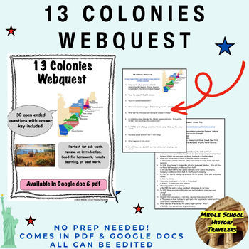 Preview of 13 Colonies Webquest (colonial America, English Colonies)