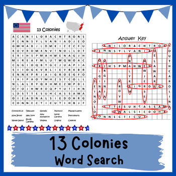 13 Colonies Word Search By Many Hats Educator Teachers Pay Teachers