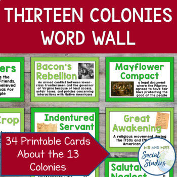 Preview of 13 Colonies Word Wall | Thirteen Colonies Vocabulary Cards