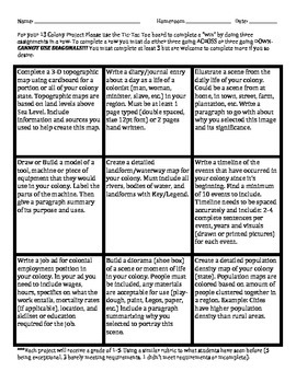 13 Colony Tic-Tac-Toe Project Options by Miss Waskosky | TpT