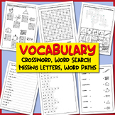 Vocabulary Activities for Kindergarten: Crossword, Missing