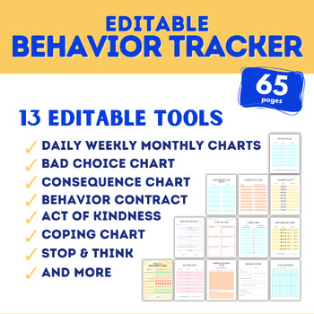 Preview of 13 Editable Behavior Management Trackers Kids Chart Autism Contract ADHD Therapy