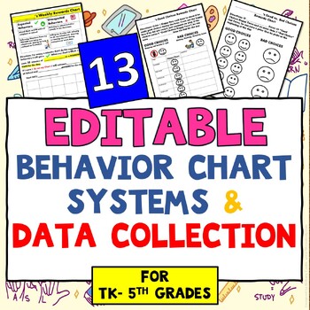 Preview of 13 Editable Behavior Rewards Systems and 2 Data collection Sheets + Break Cards