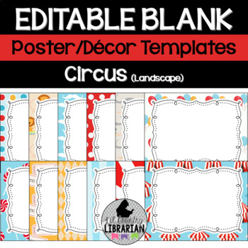 Preview of 12 Editable Circus Carnival Poster Templates (Landscape) Classroom Decor