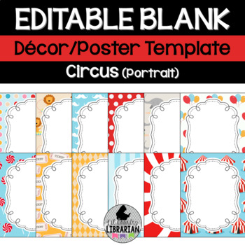 Preview of 12 Editable Circus Carnival Poster Templates (Portrait) Classroom Decor
