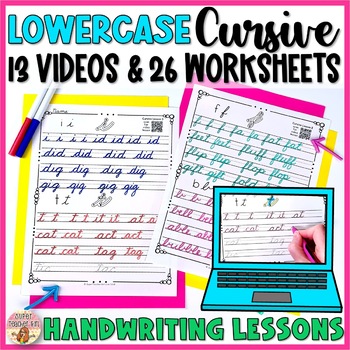 Preview of 13 LOWERCASE Cursive Handwriting Video Lessons with Worksheets & Extra Practice