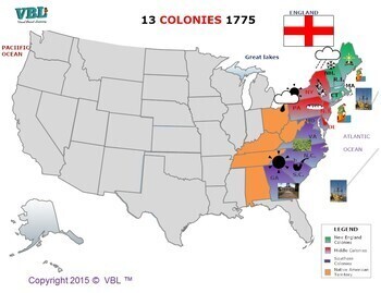 Preview of 13 Original Colonies ESL Visual Map