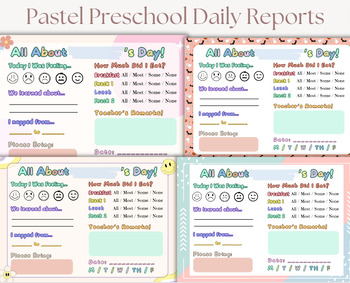 Preview of 13 Pastel Preschool Daily Reports | Homeschool Report Card | Toddler Daily Log