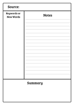 research note taking template pdf
