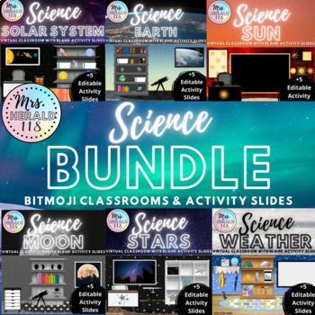 Preview of 13 Set Bundle of Science Virtual Classrooms w/ Blank Activity Slides Bitmoji™