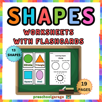Preview of 13 Shape worksheets and flashcards