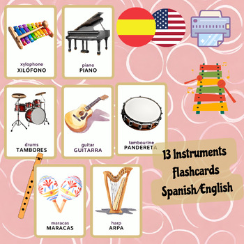 Preview of 13 Spanish/English Bilingual Flashcards - Instruments