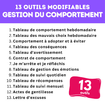 13 Tableau Modifiable Outil Gestion Comportement ABA Contrat ...