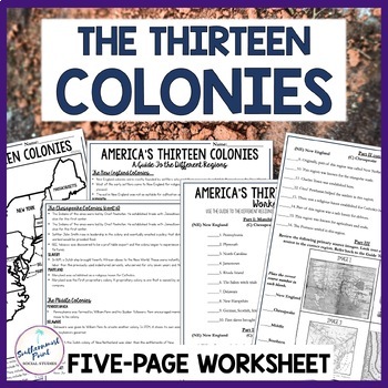 13 Thirteen Colonies Map Worksheet Colonial America | TPT