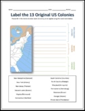 13 US Colonies & Capitals Labeling Worksheet Map - America