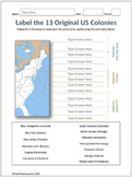 13 US Colonies & Their Capitals Labeling Worksheet Map for