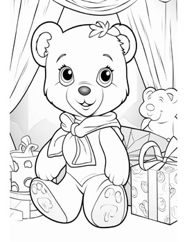 cute school pencil case with bear themed coloring page