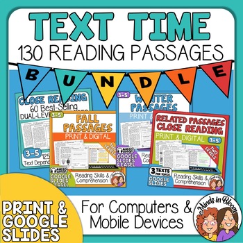 Preview of 130 Close Reading Comprehension Passages with Questions Print and Google Slides