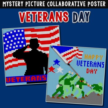 Color Code / Number Puzzles, Veterans Day Poster Art Activity Mystery  Pictures