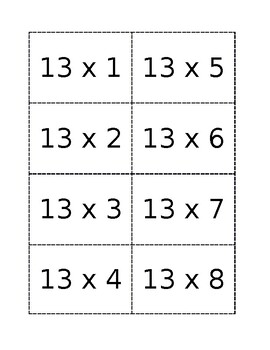 Preview of 13s and 14s Multiplication Facts Flash Cards - Designed to be cut-out sets