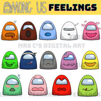 Preview of 14 Among us Feeling Clipart/funny face expressions+ 14 black and white clipart