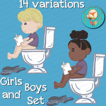 Preview of 14 Bathroom Clip Art variations, kids going potty life skills Clipart png files!