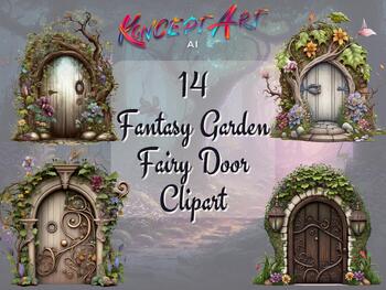Preview of 14 Beautiful Fairy Fantasy Garden Door Clipart Bundle