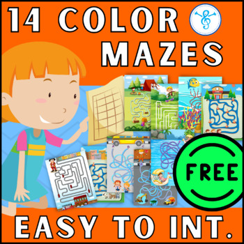 Preview of 14 Color Brain Break Buster Mazes FREEBIE with a Variety of Scenes