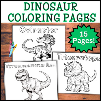 Preview of 15 Dinosaurs with Names Coloring Pages| Dinosaur Craft Activity Coloring Sheets