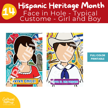 Preview of 14 Face in Hole Full Color - Boy and Girl - Typical Costume - Hispanic Countries
