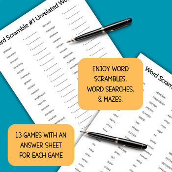 Preview of 14 Games: Word Searches, Word Scrambles, & Mazes for Brain Breaks & Competitions