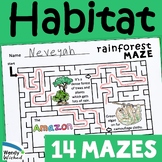 Animal Habitat Mazes for 7 Biomes and Ecosystems Worksheet