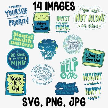 Preview of 14 Mental Health Awareness Clip Art Images Digital Bundle SVG, PNG, JPG Files
