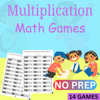 Preview of 14 NO PREP Multiplication Math Game Pages- Multiplication Practice- Fact Fluency