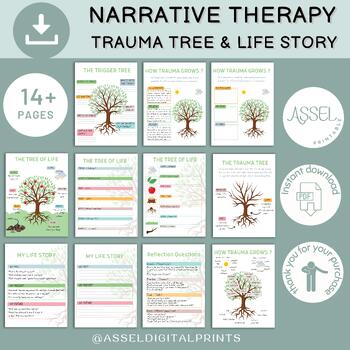 Preview of 14 Narrative Therapy Life story worksheet , Tree of Life worksheets, Trauma ther