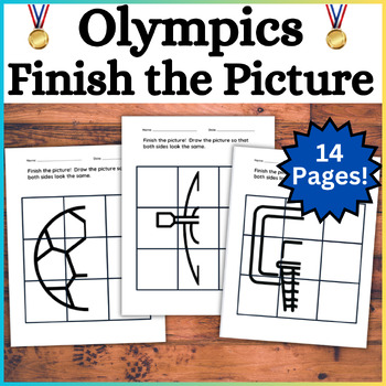 Preview of 14 Olympics Finish the Picture Drawing Activity! Symmetry Olympic Games Sports