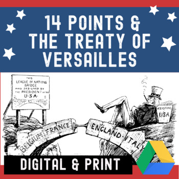 Preview of 14 Points Treaty of Versailles & League of Nations Digital Notebook + Worksheet