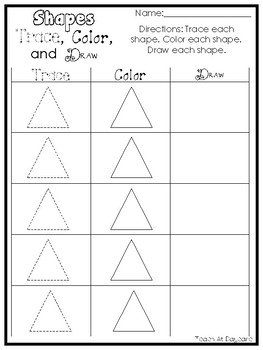 14 printable 2 d shapes trace color and draw worksheets preschool kdg math