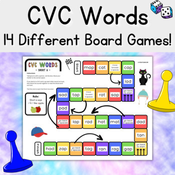 Preview of 14 Short Vowel CVC Word Board Games! Real Words & Nonsense Words - Read and Roll